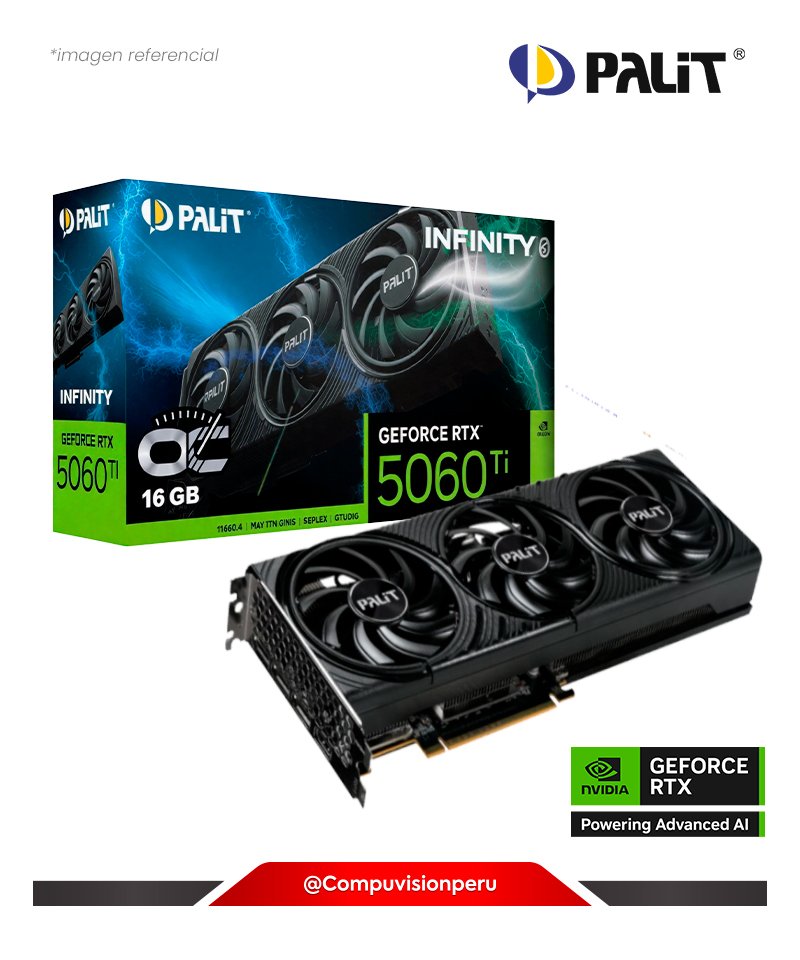 PALIT GEFORCE RTX 5060 TI INFINITY 3 OC 16GB GDDR7 CUDA 4608 PCI-E HDMI DP NE7506TS19T1-GB2061S