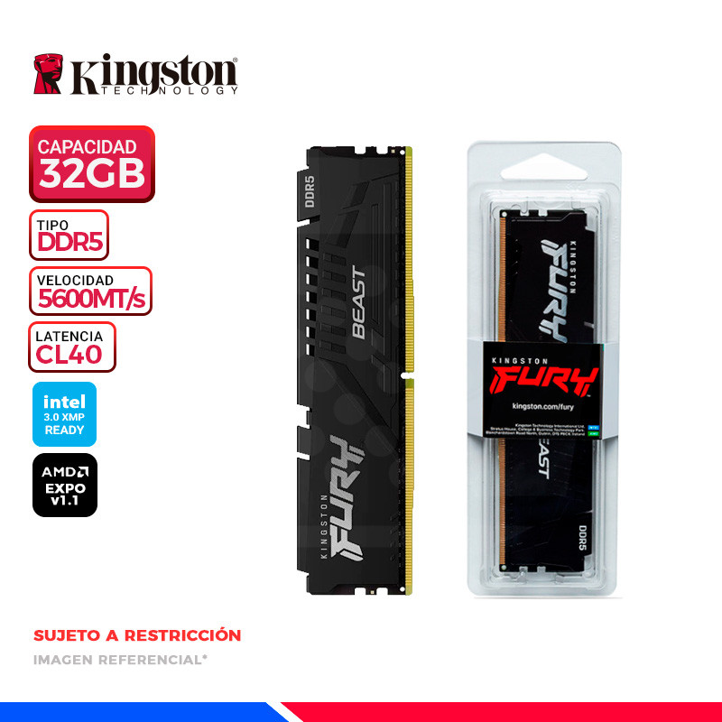 KINGSTON MEM. RAM KINGSTON FURY BEAST, 32GB DDR5 5600MT/s, CL40