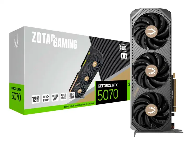 ZOTAC GEFORCE RTX 5070 SOLID OC GAMING 12GB GDDR7 (RTX 5070 SOLID OC) NVIDIA 192 BITS, 3 VENTILADORES