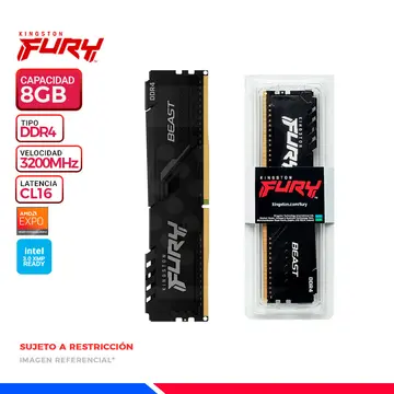 KINGSTON MEM. RAM KINGSTON FURY BEAST, 8GB DDR4 3200MHZ, CL16