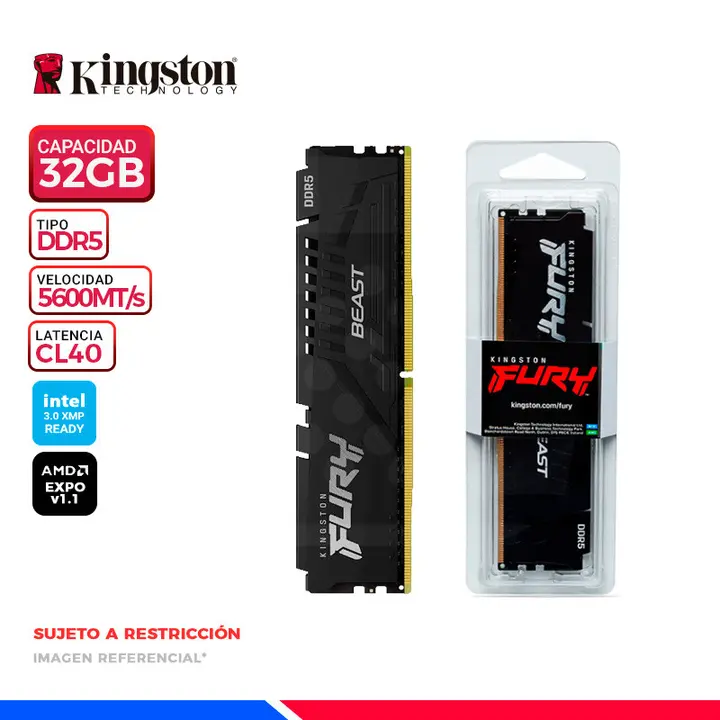 KINGSTON MEM. RAM KINGSTON FURY BEAST, 32GB DDR5 5600MT/s, CL40